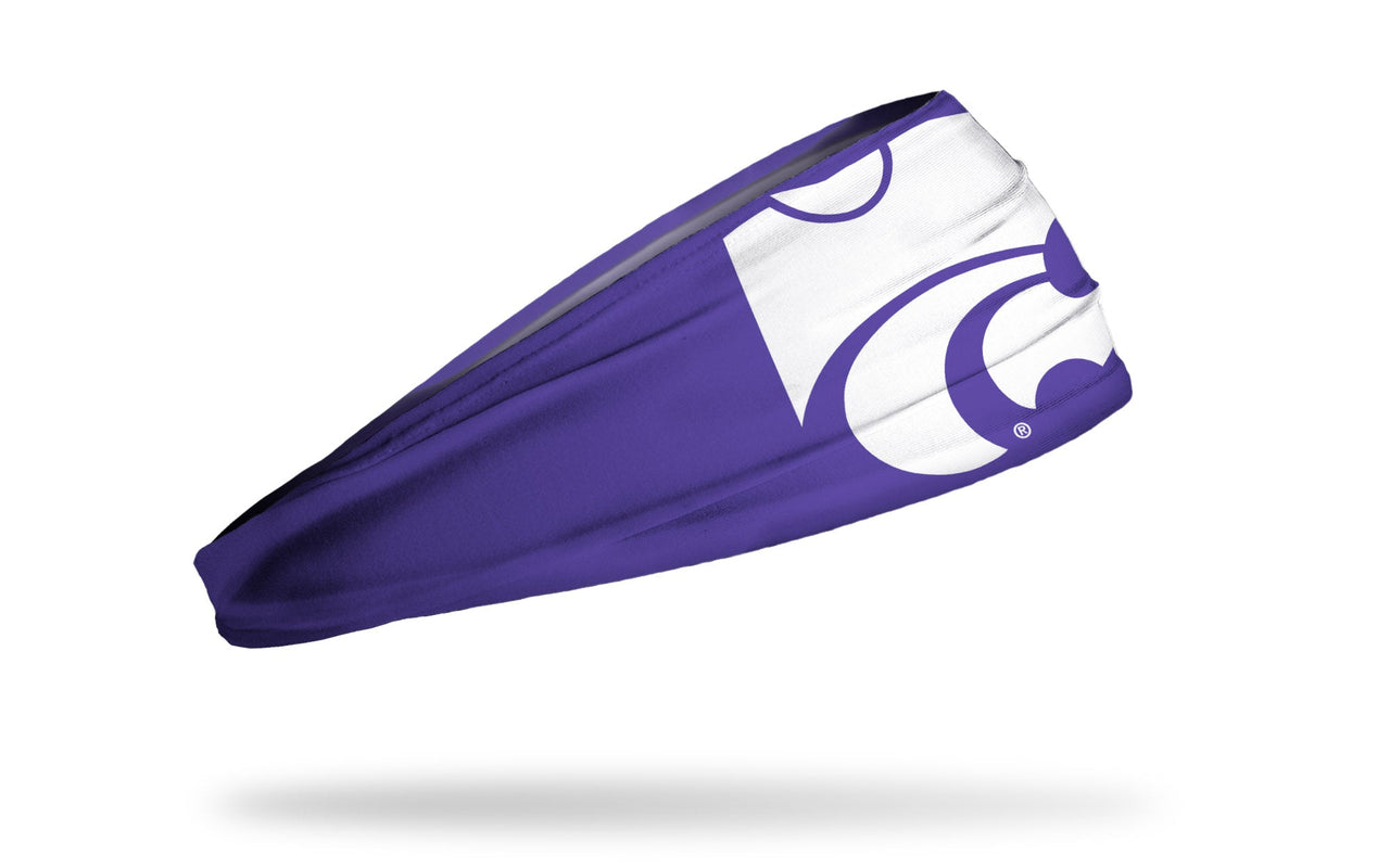 purple headband with Kansas State University oversized Wildcat logo in white