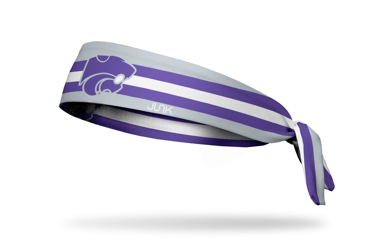 grey headband with purple and white football helmet stripe and Kansas State University Wildcat logo