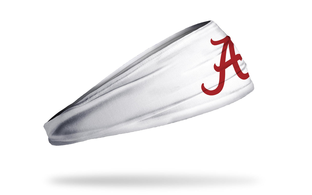 white headband with University of Alabama A logo in crimson red