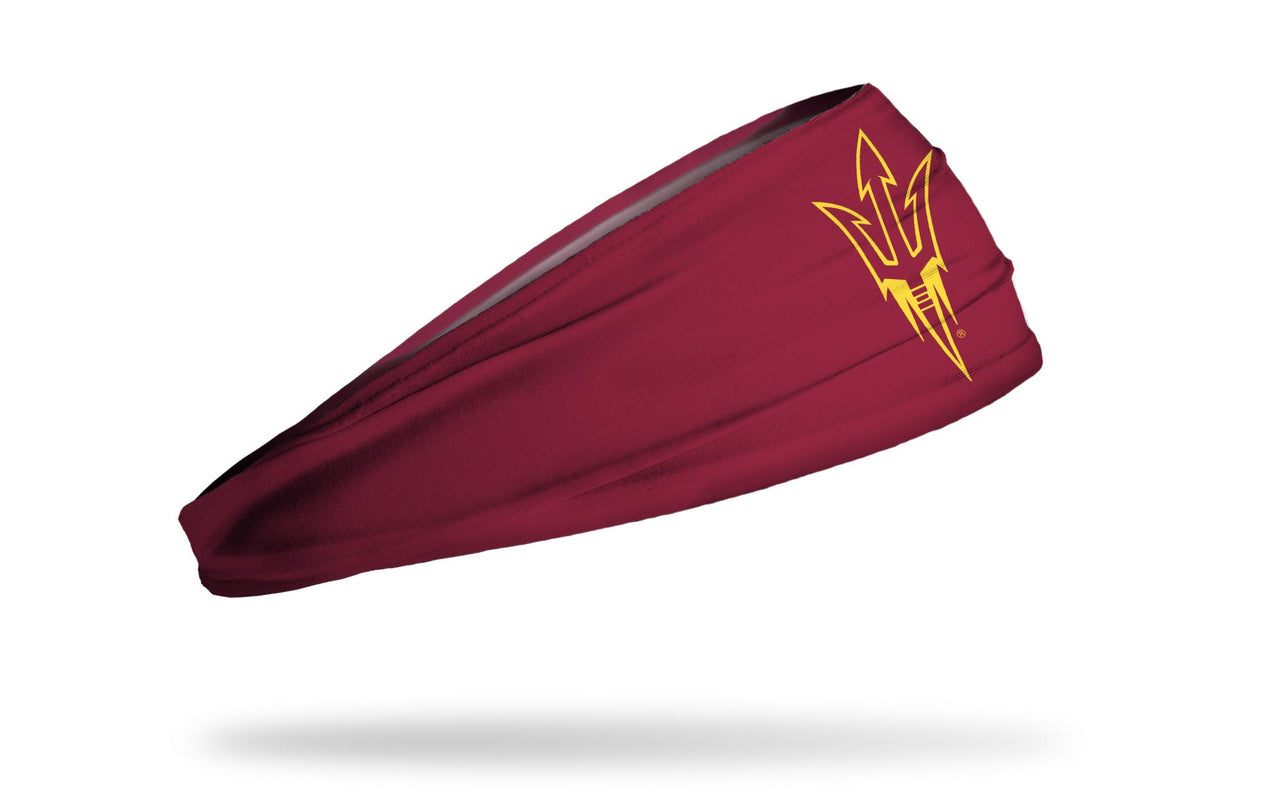 maroon headband with Arizona State University pitchfork logo in gold and maroon