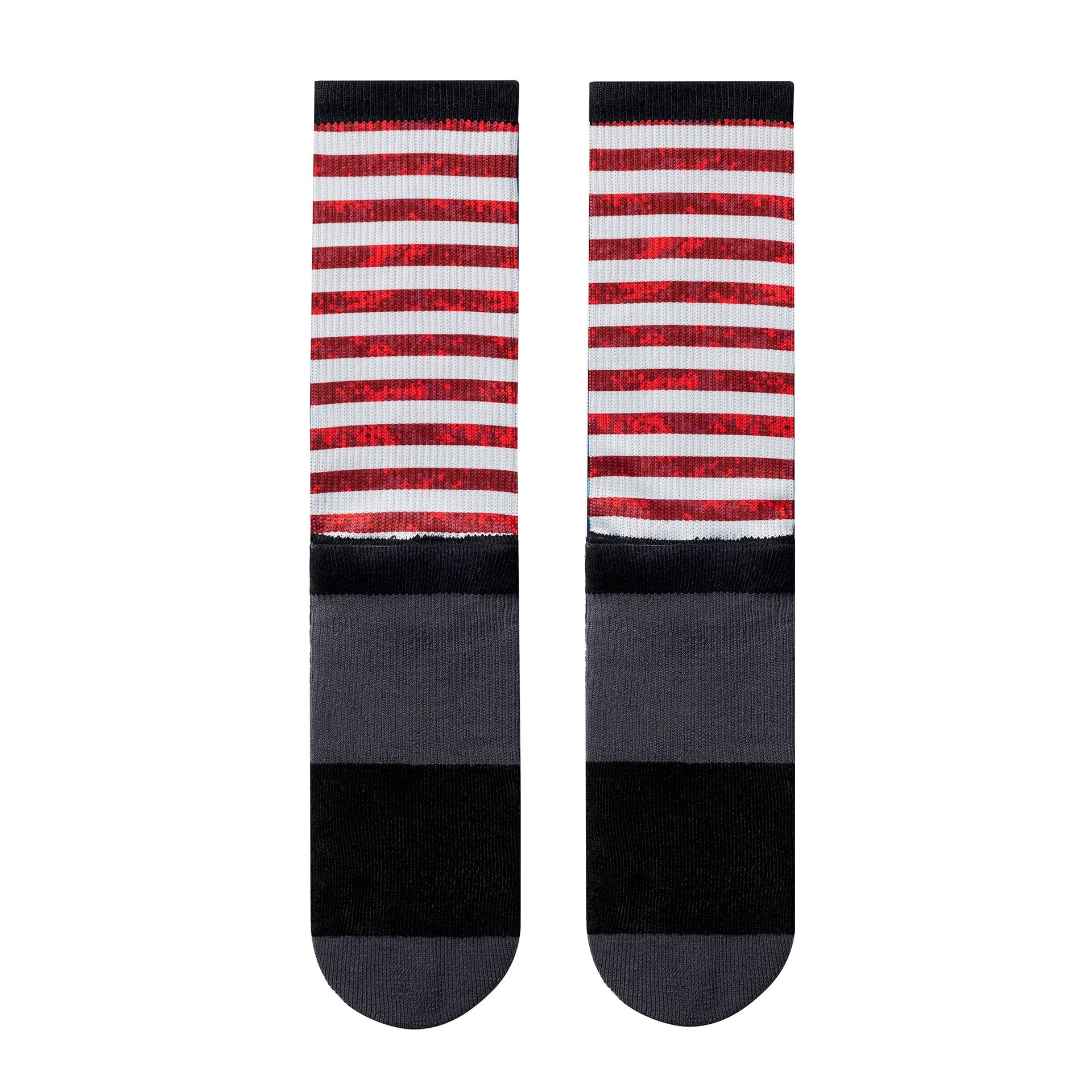bottom back view of american flag red white and blue printed JUNK athletic socks